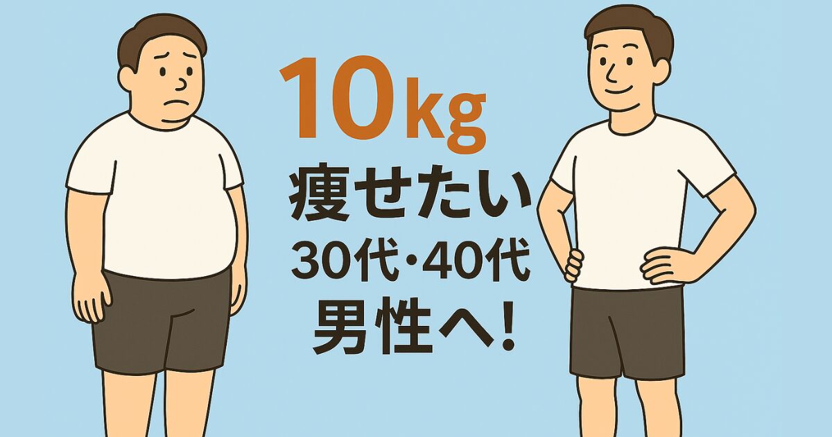 10kg痩せたい30代・40代男性向けのビフォーアフターイラスト（ぽっちゃり体型→引き締まった男性）